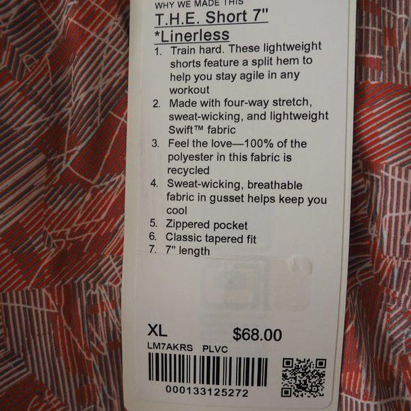 Lululemon Men's T.H.E. Short Linerless 7" Inseam Classic Stretch Orange Coral - Picture 14 of 16